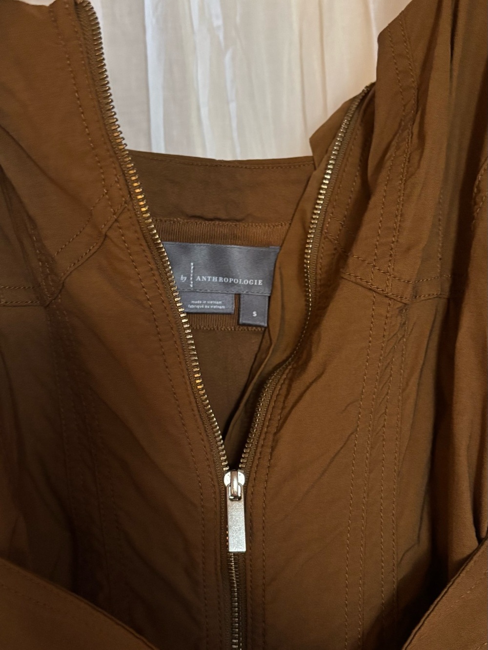 Anthropologie Brown Zip-Front Belted Midi Dress - Picture 5 of 6
